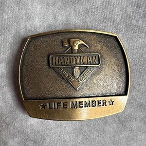 Handyman Club Of America Life Member Belt Buckle 1996 VTG Brass Hammer Logo Gift